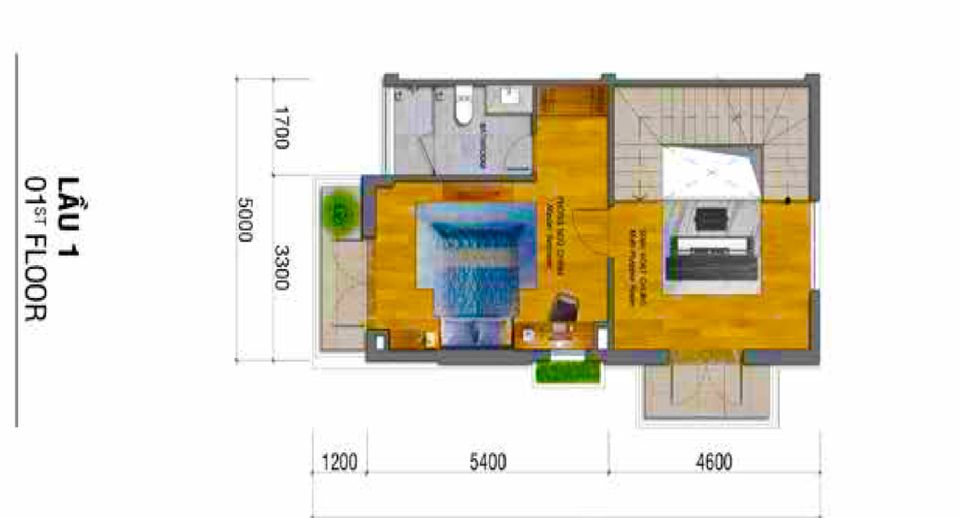 Lầu 1 nhà phố Lovera Park mẫu LK1F
