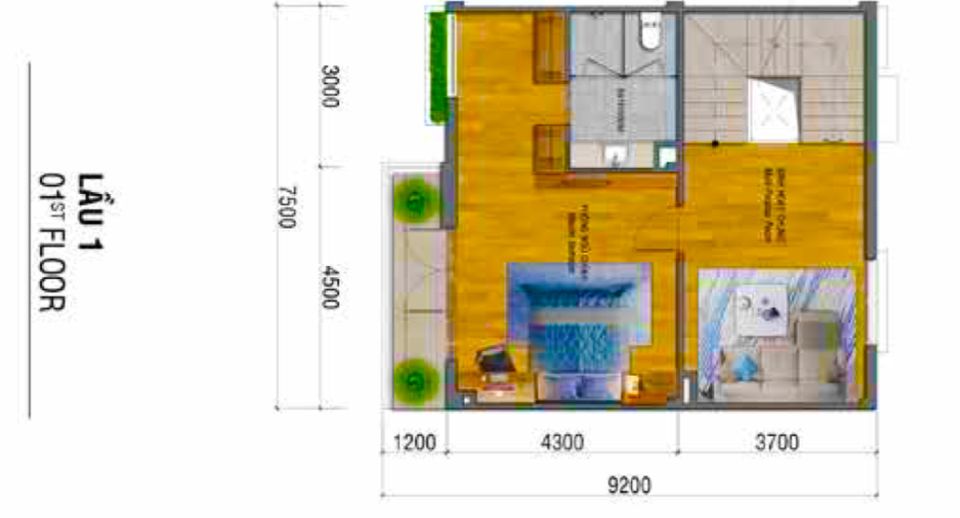 Lầu 1 nhà phố Lovera Park mẫu LK7B