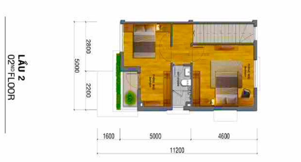 Lầu 2 nhà phố Lovera Park mẫu LK1F
