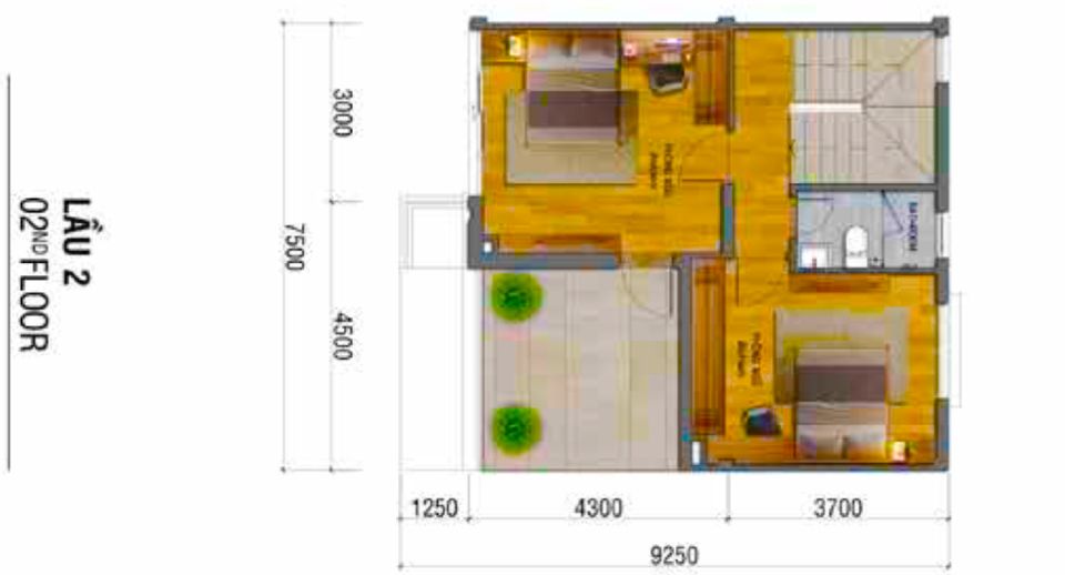Lầu 2 nhà phố Lovera Park mẫu LK7B