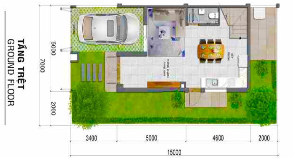 Tầng trệt nhà phố Lovera Park mẫu LK1F